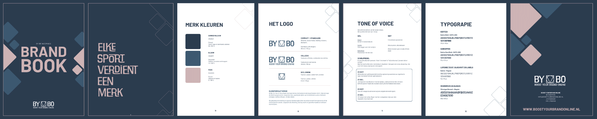 je ziet een banner met onderdelen van een brandbook van het merk boost your brand online